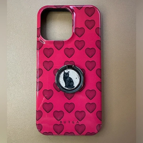 BURGA iPhone 14 Pro Max Heart Case with attached Black Cat Ring - Picture 1 of 15